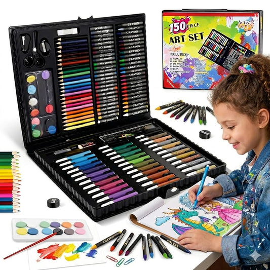 KAVANA Arts and Crafts Supplies, 150-Pack Drawing Painting Set for Kids Girls Boys Teens, Coloring Art Kit Gift: Crayons, Oil Pastels, Watercolors Cake, Colored Pencils Markers