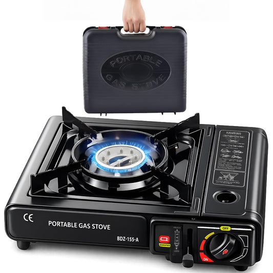 Hacer Portable Camping Gas Stove Cooking Gas burner with Carrying Case for Outdoor Camping Hiking Trekking - (Pack of 1, Black, 34 x 26 x 7.5 cm),Stainless Steel