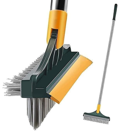 3-in-1 Bathroom Toilet Cleaning Brush with Wiper | Long Handle Floor & Bathroom Tile Scrubber | 120° Rotating Head | Multipurpose Home & Kitchen Cleaning Brush