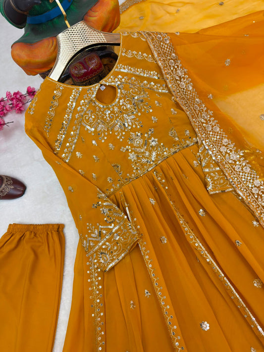LAUNCHING NEW RED , RAMA , YELLOW DESIGNER ANARKALI GOWN ENHANCE THE BEAUTY OF YOUR WARDROBE WITH THIS NEWLY LAUNCHED ANARKALI GOWN SET