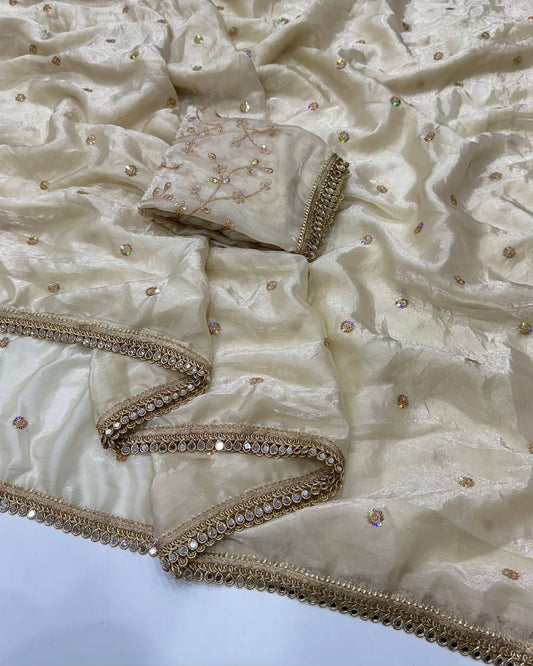 Space Sattin Multi Sequence Full Worked Saree With Original Mirror Lace & Havey Sequence Full Worked Blouse