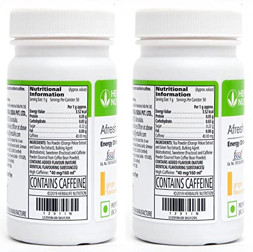 HERBALIFE Afresh Energy Drink Mix - Lemon & Ginger Flavor Combo Pack Of 2 PCS With Green Tea Extracts For Fat Loss Combo (100 Gram)