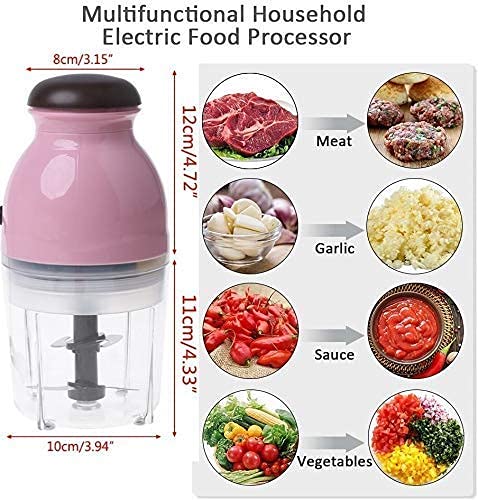Capsule Cutter Quatre Mini Electric Food Processor and Blender 4-Blade Multipurpose Chopper and Grinder for Meat Vegetables Fruits and Smoothies Compact Powerful Kitchen Mixer-Pink
