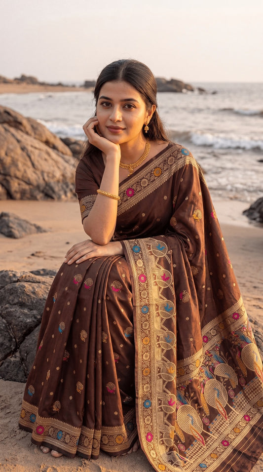 VALLABHADHISH SAREE CATELOG NO.: DD-074 Fabric: Banarasi Soft Silk Saree With Meenakari Work