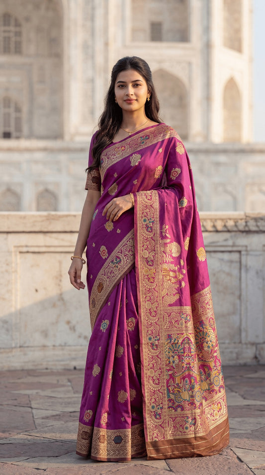 VALLABHADHISH SAREE CATELOG NO.: DD-075 Fabric: Banarasi Soft Silk Saree With Meenakari Work