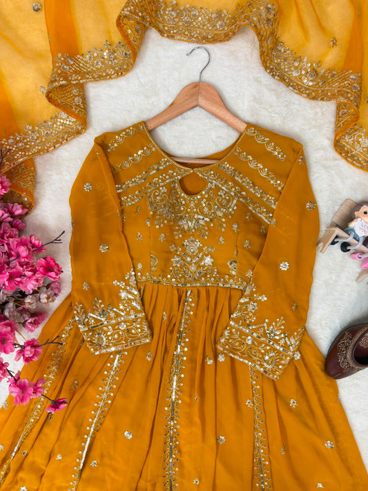 LAUNCHING NEW RED , RAMA , YELLOW DESIGNER ANARKALI GOWN ENHANCE THE BEAUTY OF YOUR WARDROBE WITH THIS NEWLY LAUNCHED ANARKALI GOWN SET