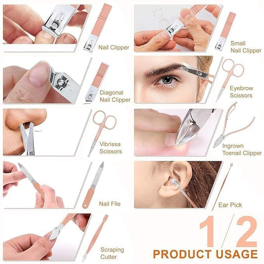 16 in 1 Manicure Kit for Women. Pedicure Tools for Feet, Nail Care Tools. Nail Clipper, Nail Scissor, Acne Needle, Blackhead Tool, Acne Remover Needle. Stainless Steel. Luxury Grooming Kit. Professional. Blue Leather Travel Case