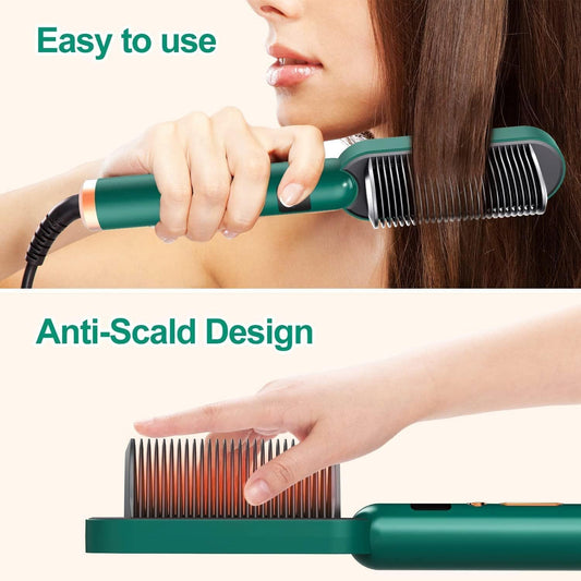 Ceramic Hair Straightening Comb, Hair Straightener for Woman, Electric Hair Brush Straightener Comb for Smooth, Silky Hair - Straightener Brush with 30s Heating, 5 Heat Settings