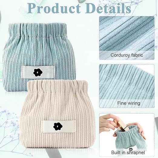Mini Makeup Bag for Women, Corduroy Cosmetic Pouch with Self-Closing Elastic Design, Portable Storage Bag, Pocket Makeup Organizer, Travel Cosmetic Case (Multicolor)