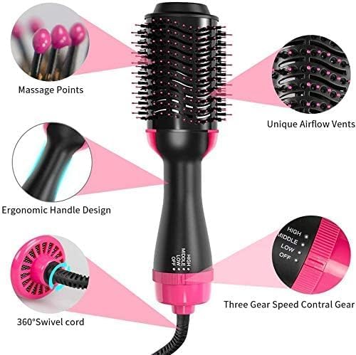 Hair Brush Dryer and Volumizer Hot Air Brush, 4-in-1 Ionic Blow Dryer Brush & Styler for Straightening, Curling, and Detangling, Professional Ceramic Tourmaline Hair Straightener Brush for All Hair Types for shine