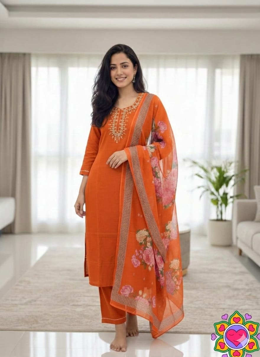 TOP FABRIC : SLUB COTTON WITH CUT PEST EMBROIDERY WORK