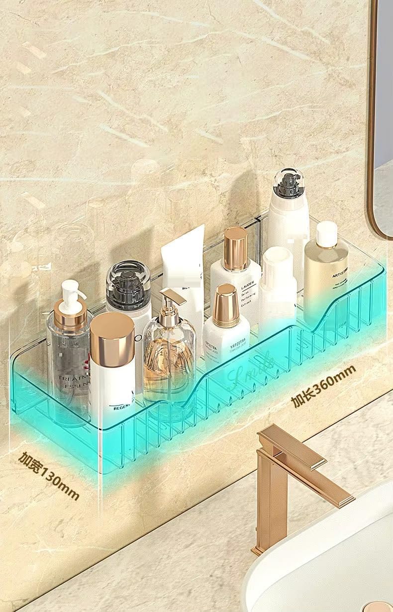 Transparent Acrylic Bathroom Shelf | No Drill Wall Mounted Organizer Heavy Duty Self Adhesive Shower for Shampoo, Conditioner, Skincare Rustproof Clear Storage Rack Bathroom, Wash Basin