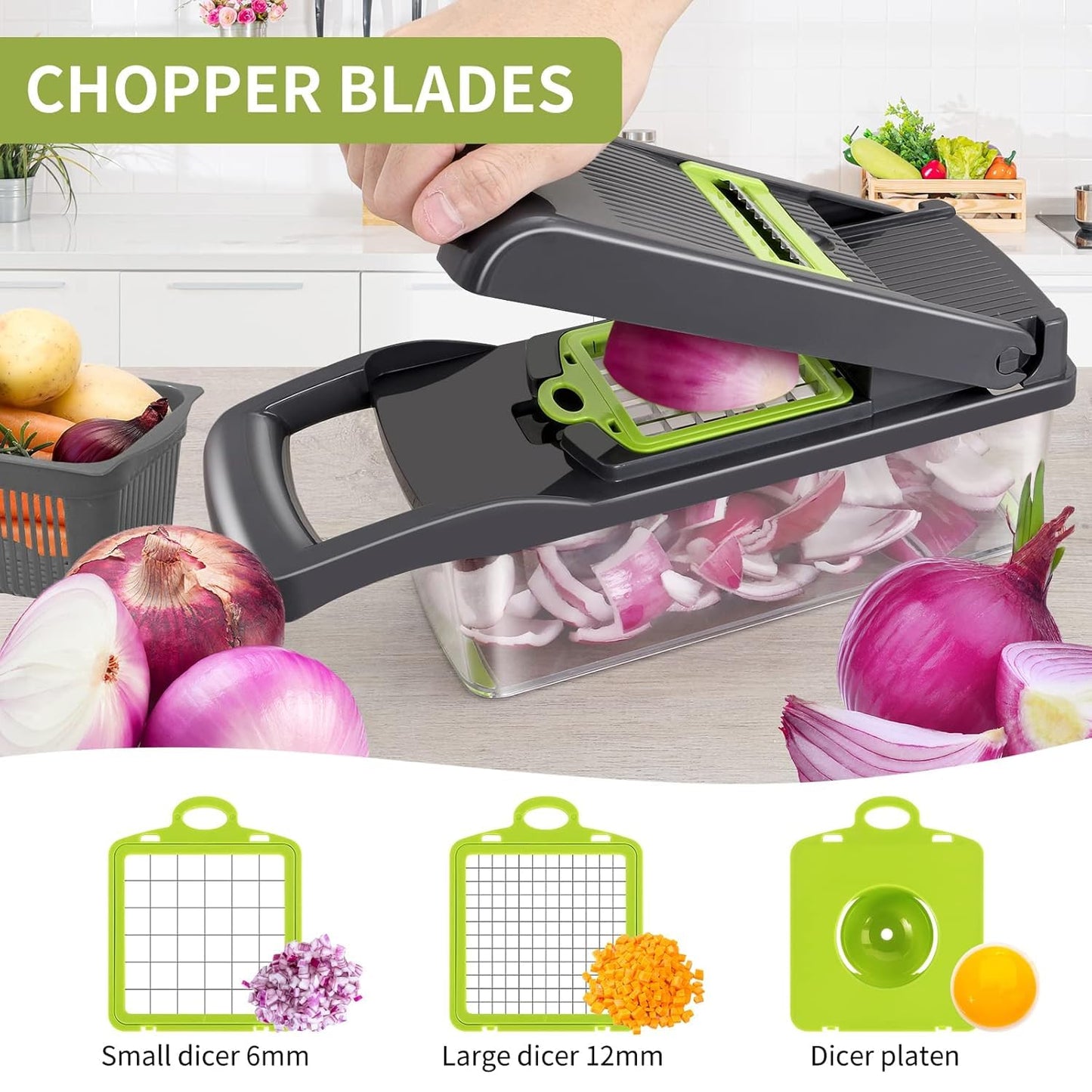 Vegetable Chopper Onion Chopper Multifunctional 14 in 1 Food Slicer Dicer Cutter Cheese Grater Home Essentials Kitchen Gadgets Veggie