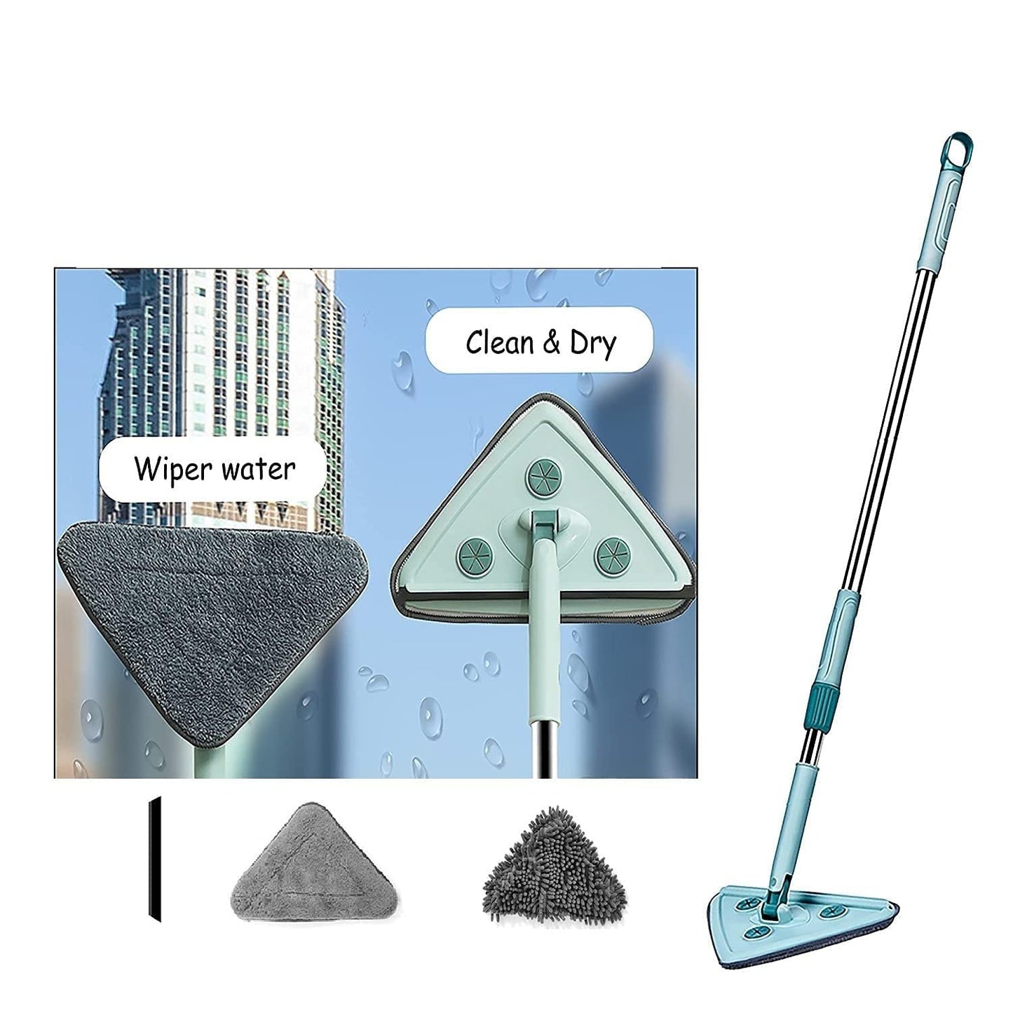 Triangle Cleaning Mop Adjustable Extendable Wall Cleaning Mop Retractable Microfiber Dry and Wet Glass Dust Cleaner with 2 Mop Head for Home Floor Window Wall,(Multicolor)