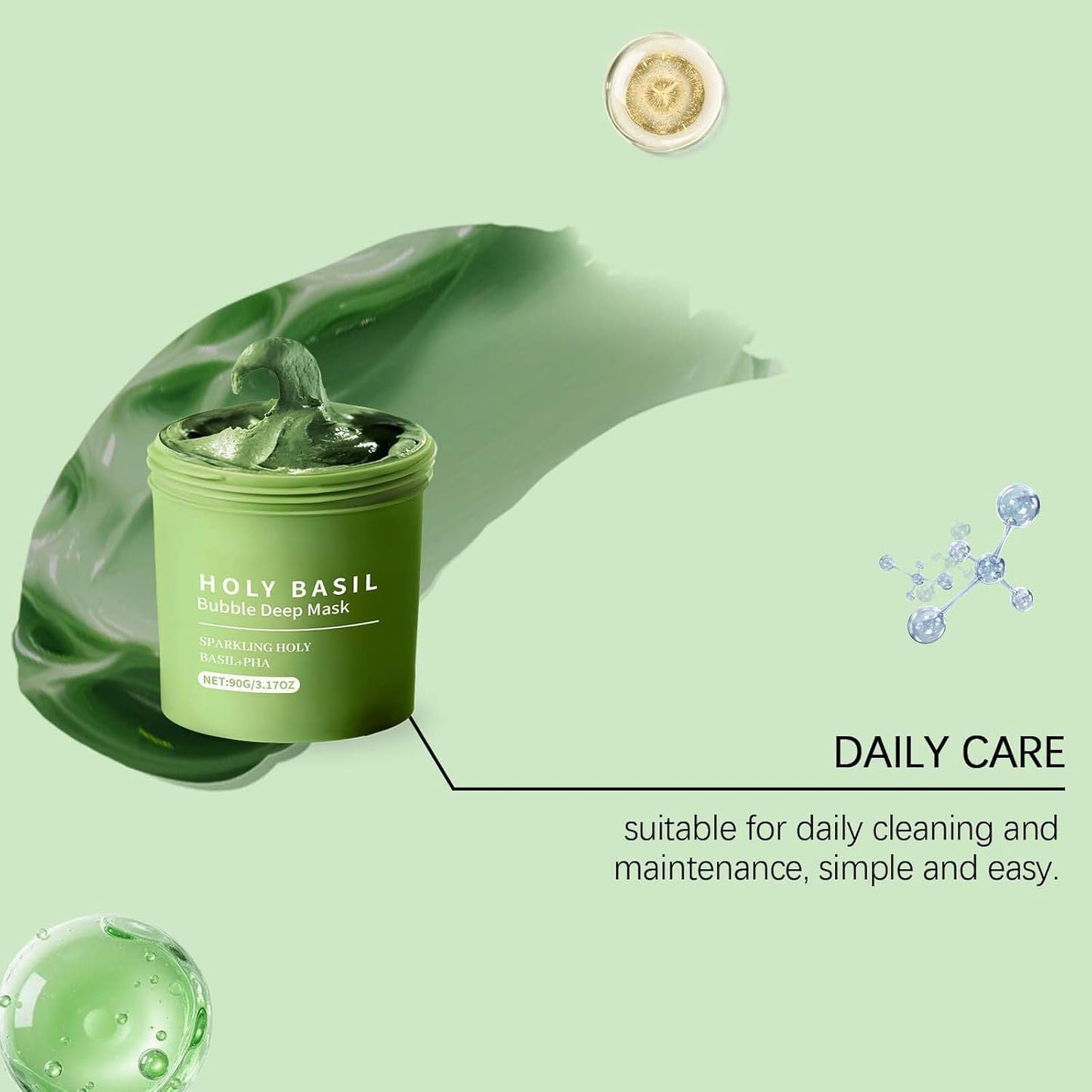 Holy Basil Bubble Deep Mask 90g – Korean Clay Fizzing Wash-Off Pack with Carbonated Water for Pore Cleansing, Blackhead Removal & Deep Skin Purification for Unisex