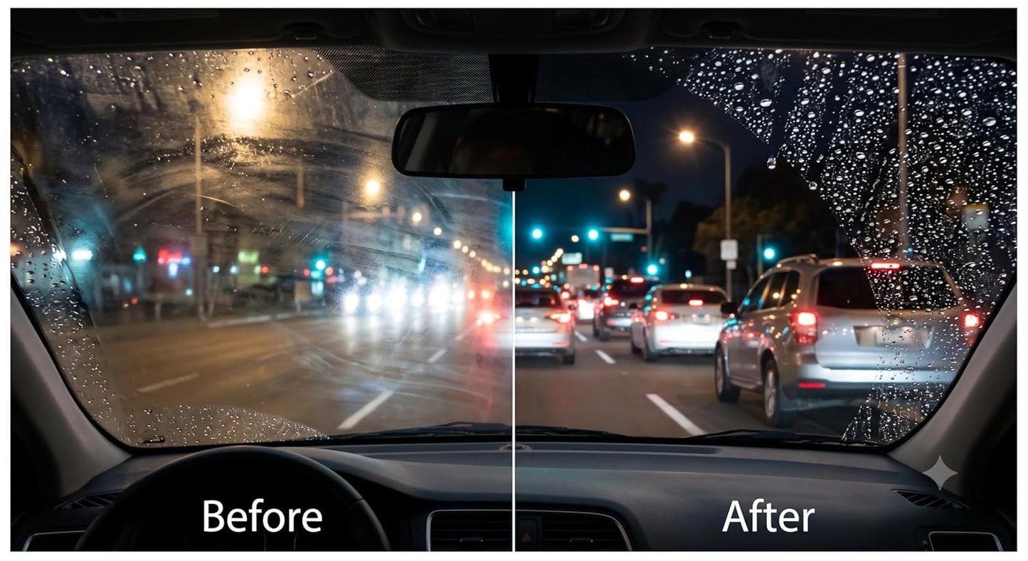 Buy 1 Get 1 Free – Premium Car Glass Oil Film Cleaning Brush 120ml Auto Windshield Windscreen Cleaning Tool with Built-in Dispenser | Streak-Free Stain Remover for Car & Home Windows