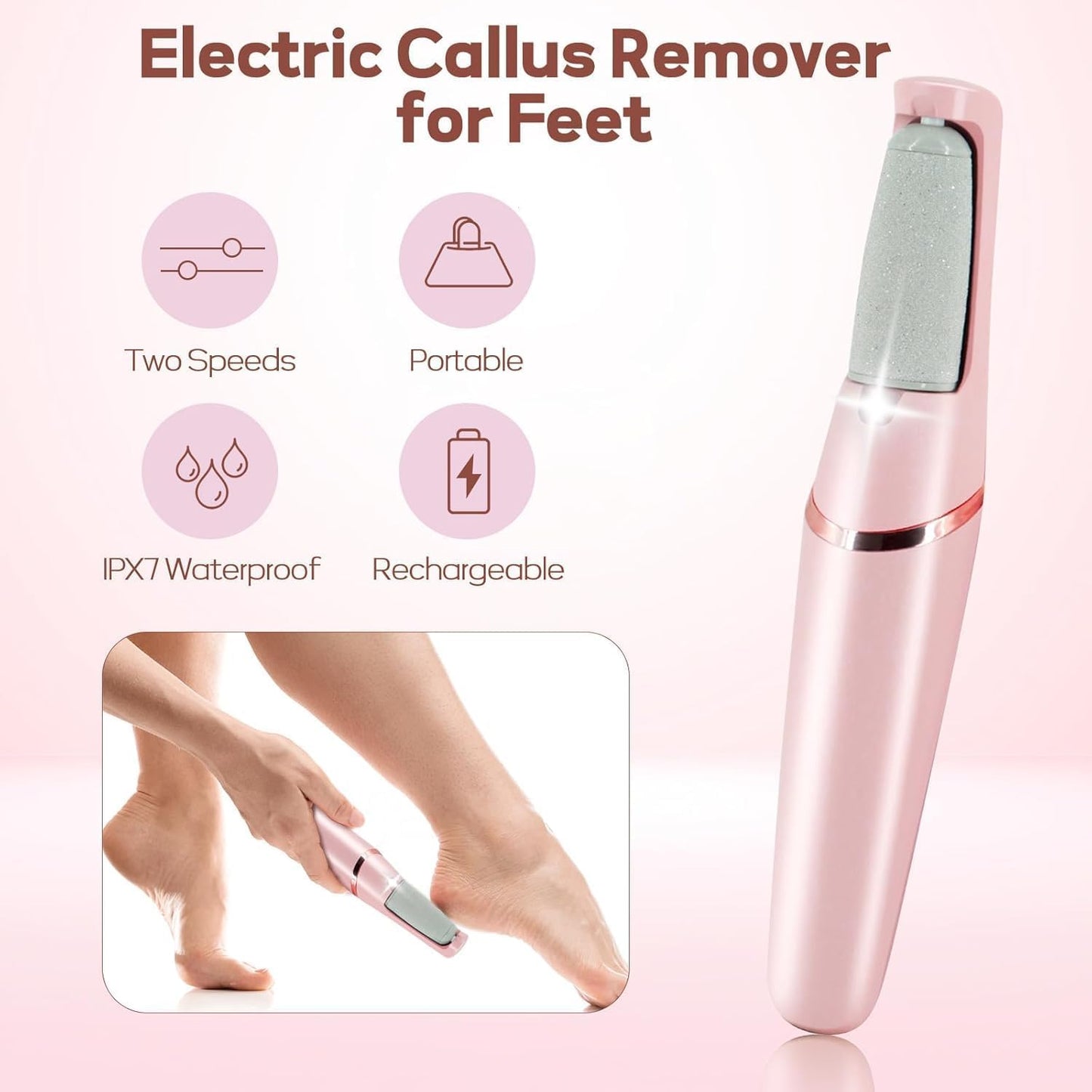 Smooth Pedicure Wand, Electric Foot Callus Remover Rechargeable Pedicure Tool Callus Remover for Feet Electronic Foot File Pedicure Kits, Pedi Feet Care for Removes Dry Hard & Dead Skin Ideal Gift