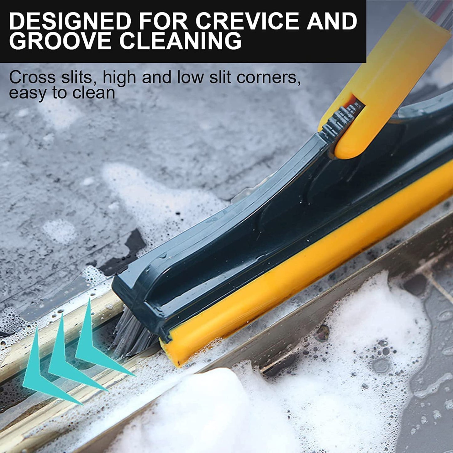 3-in-1 Bathroom Cleaning Brush with Wiper - Bathroom Cleaning Brush Long Handle 180° Rotate Toilet Brush Bathroom Tiles Cleaning, Wiper Floor Scrub for Kitchen Bathroom Cleaning (Yellow)