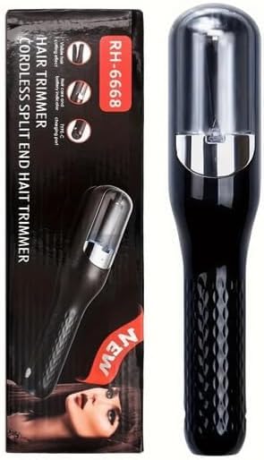 Cordless Split End Hair Trimmer Machine | Rechargeable Electric Split Ends Remover Tool for Dry, Damaged, Curly, Frizzy Hair | 2-in-1 Automatic Split End Cutter for Men & Women, Black