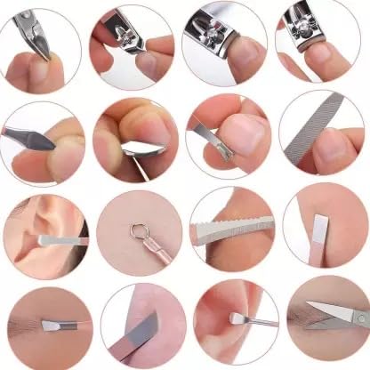 16 in 1 Manicure Kit for Women. Pedicure Tools for Feet, Nail Care Tools. Nail Clipper, Nail Scissor, Acne Needle, Blackhead Tool, Acne Remover Needle. Stainless Steel. Luxury Grooming Kit. Professional. Blue Leather Travel Case