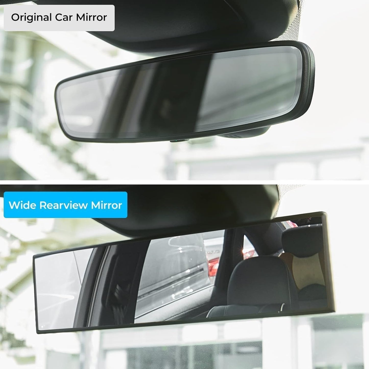 12 Inch Car Rear View Mirror – Anti-Glare Wide Angle Panoramic Mirror, Curved Surface Design, High Definition Glass, Universal Clip-On Interior Rearview Mirror
