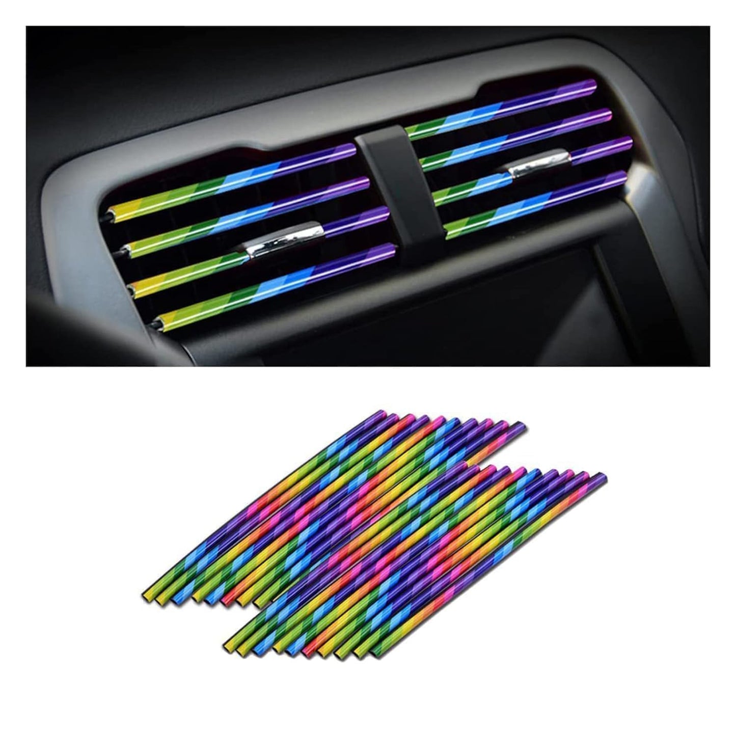 Universal Car AC Vent Decoration Strip–Red PVC U-Shape Waterproof Interior Trim Moulding for Straight Air Vent Outlets- (Rainbow)