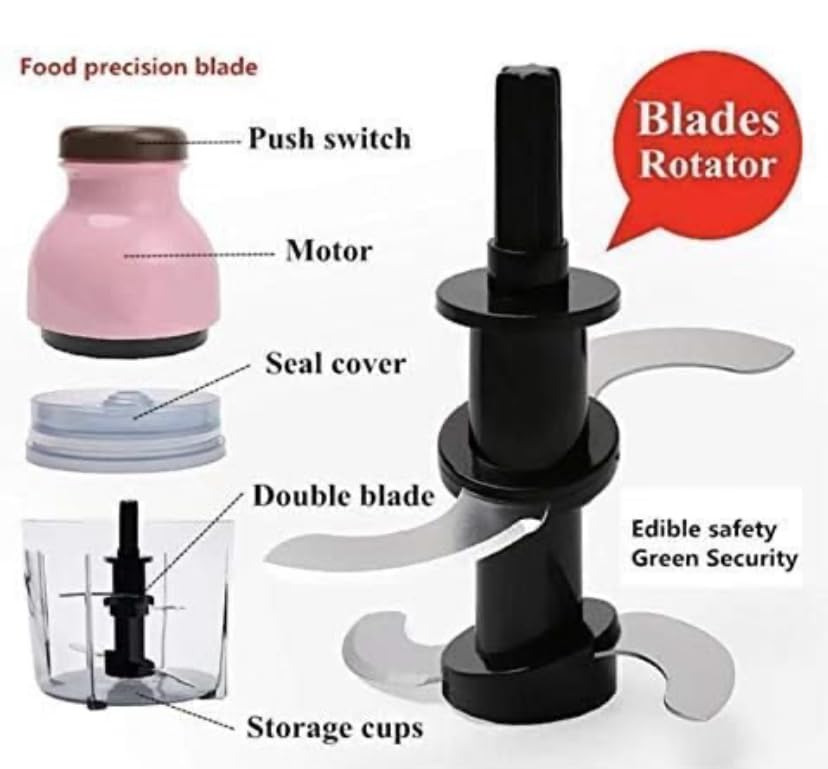 Capsule Cutter Quatre Mini Electric Food Processor and Blender 4-Blade Multipurpose Chopper and Grinder for Meat Vegetables Fruits and Smoothies Compact Powerful Kitchen Mixer-Pink