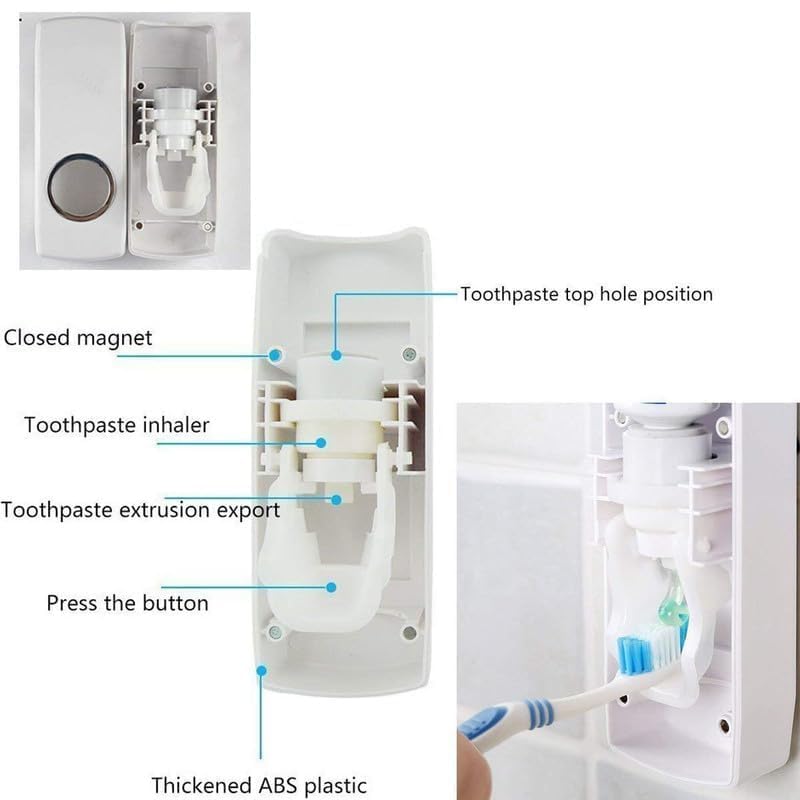 Automatic Toothpaste Dispenser and 5 Toothbrush Holder Fresh ABS Plastic Dust-Proof Wall Mounted with Cover Storage Stand for Home Bathroom (Multi Colors)