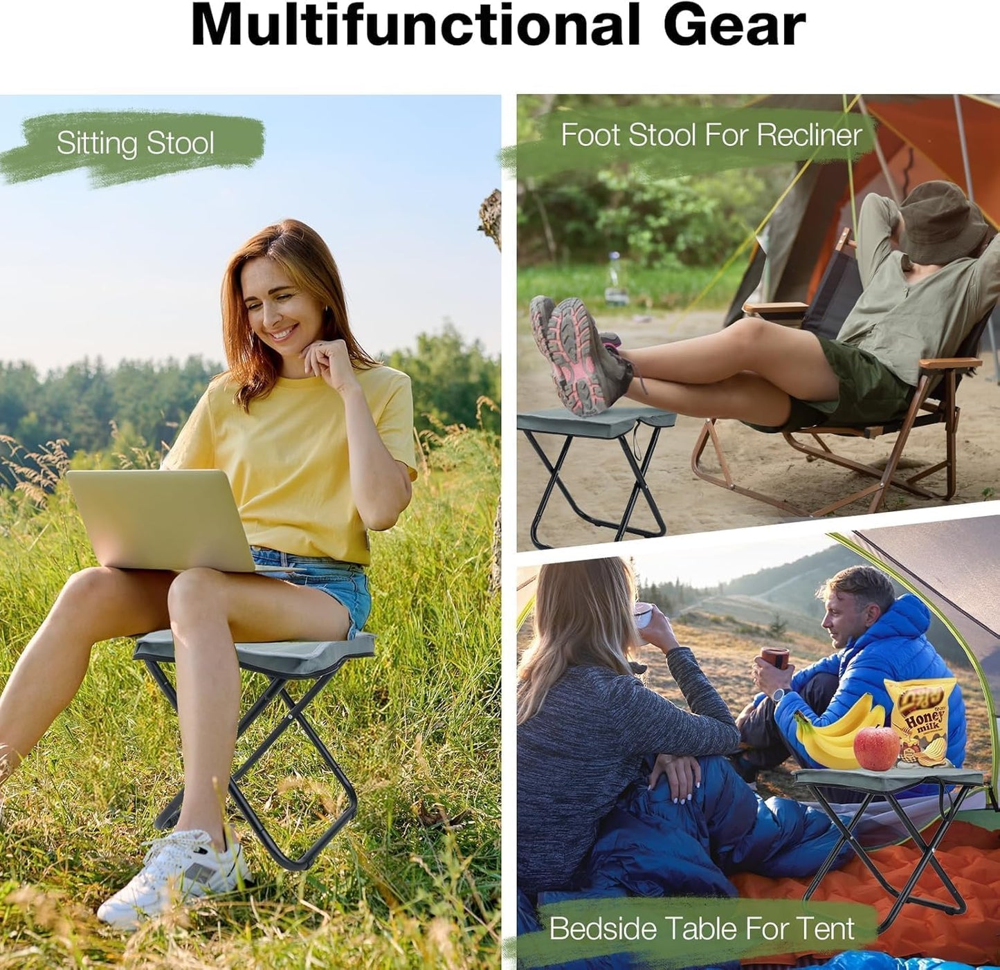 1 pcs Handbag Folding Stool, Zipper Bag Foldable Camping Chairs, Picnic Lightweight Folding Stool, Stability & Comfort Portable Camp Chairs for Beach, Backpacking