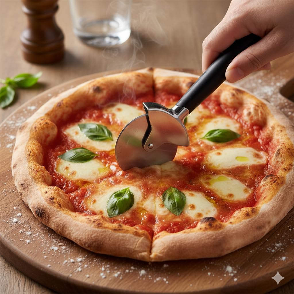 Klick N Shop Pizza Cutter for Kitchen Premium Pizza Cutter Steel Wheel with Ergonomic Non Slip Handle Sandwich Slicer for Roti Paratha Chapati Brownie Home Baking Pack of 1