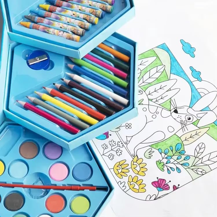 AMIRATE Colors Box Color Pencil,Crayons, Water Color, Sketch Pens Set of 46 Pieces (Color & Design for Kids)(Pack of 1) MULTY COLOR- blue & pink