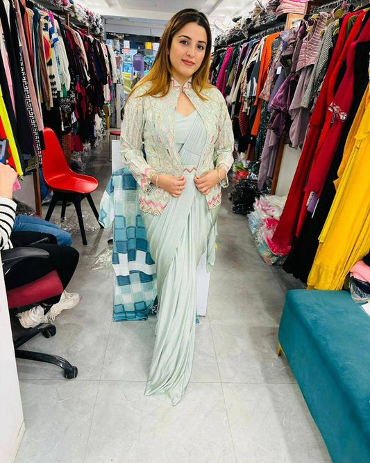 TRENDING STYLE NEW FANCY READY TO WEAR SAREE WITH SEQUENCE EMBROIDERY WORK KOTI AND FULLSTITCHED BLOUSE ??