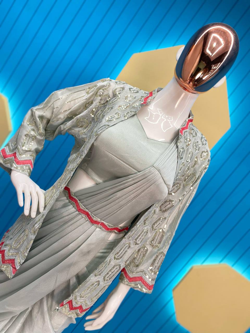 TRENDING STYLE NEW FANCY READY TO WEAR SAREE WITH SEQUENCE EMBROIDERY WORK KOTI AND FULLSTITCHED BLOUSE ??