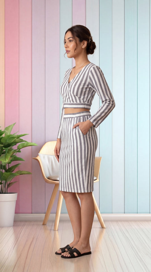 Nihareeka® Women’s Trendy Fancy Elegant Multi Color Printed Greenish Cream Co-Ords Sets (Crop Top & Skirt) Western Wear Summer Collection.
