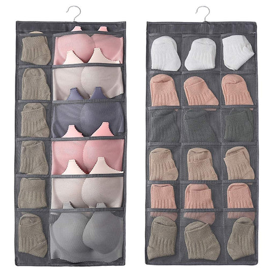 2 in 1 Hanging Organizer Combo | 30 Pocket Socks Bra Underwear Storage Bag + Handbag Purse Closet Organizer | Wardrobe Space Saving Storage Combo Pack