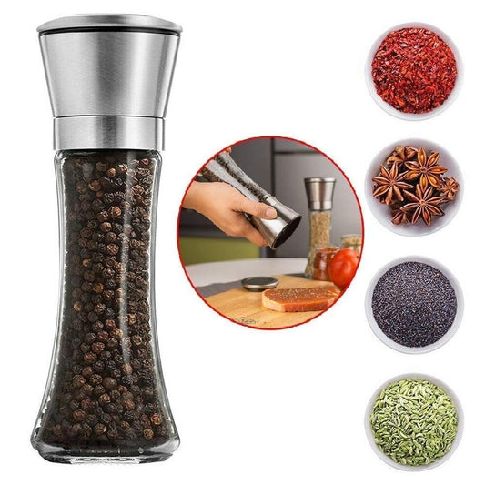 NBK Steel Salt and Pepper Grinder Adjustable Ceramic Sea/ Salt Grinder & Pepper Grinder - Tall Glass Salt and Pepper Shakers - Pepper Mill & Salt Mill