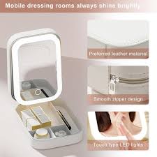 Travel Portable LED Makeup Bag with Adjustable Light-Up Mirror, 3 Color Light Settings, Dust-Proof Cosmetic Case, Jewelry Organizer and Multi-Compartment Storage Box for Women