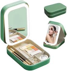 Travel Portable LED Makeup Bag with Adjustable Light-Up Mirror, 3 Color Light Settings, Dust-Proof Cosmetic Case, Jewelry Organizer and Multi-Compartment Storage Box for Women