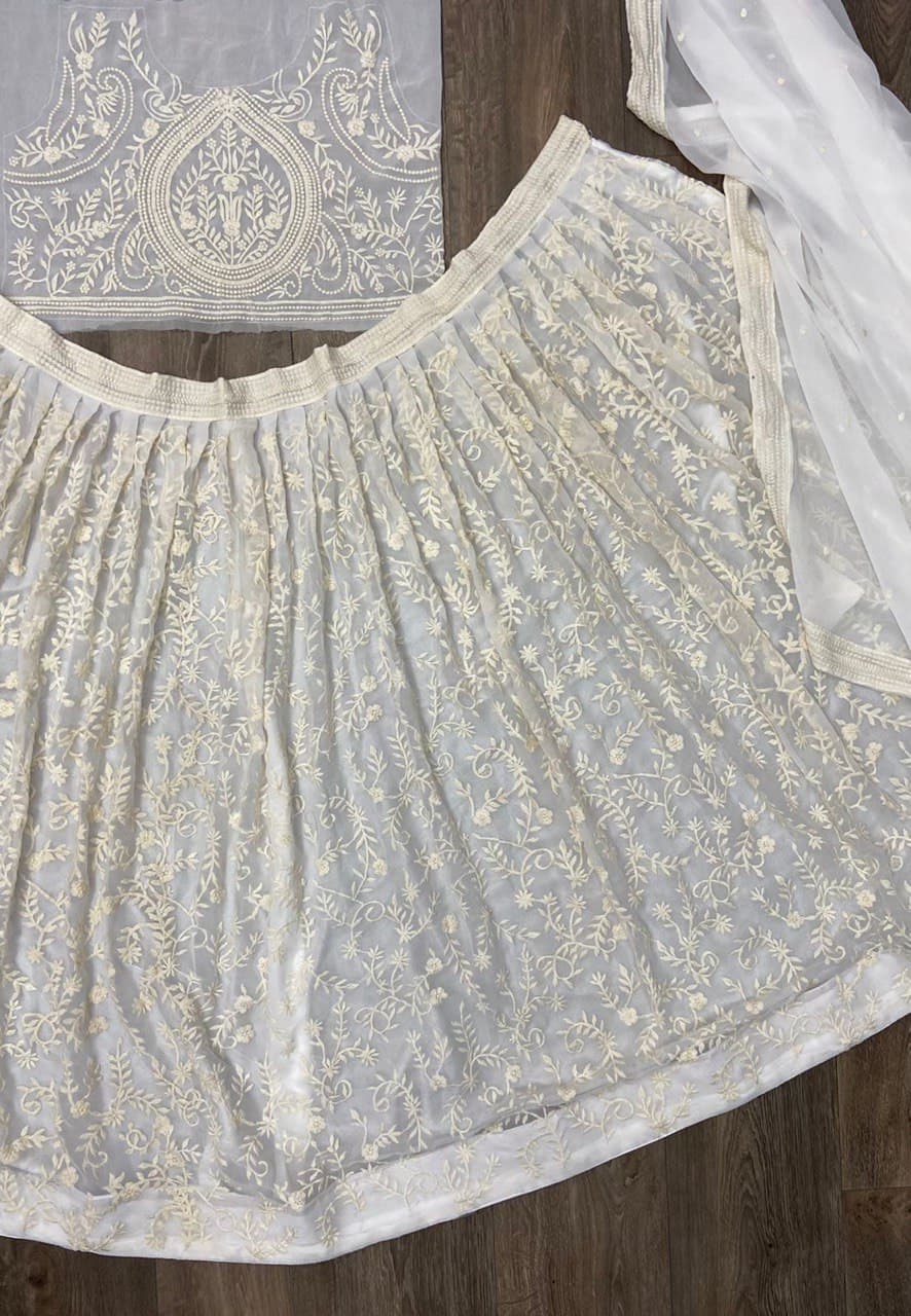 DESIGNER COLLECTION WHITE GEORGETTE HEAVY EMBROIDERY WORK LEHENGHA CHOLI SET