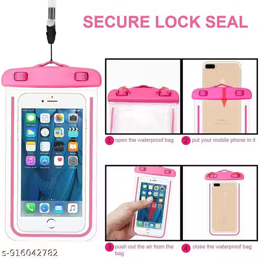 Universal Waterproof Mobile Pouch with Triple Seal Protection – Pink Dry Bag for Rain, Swimming, and Beach (Fits up to 7-inch Phones)
