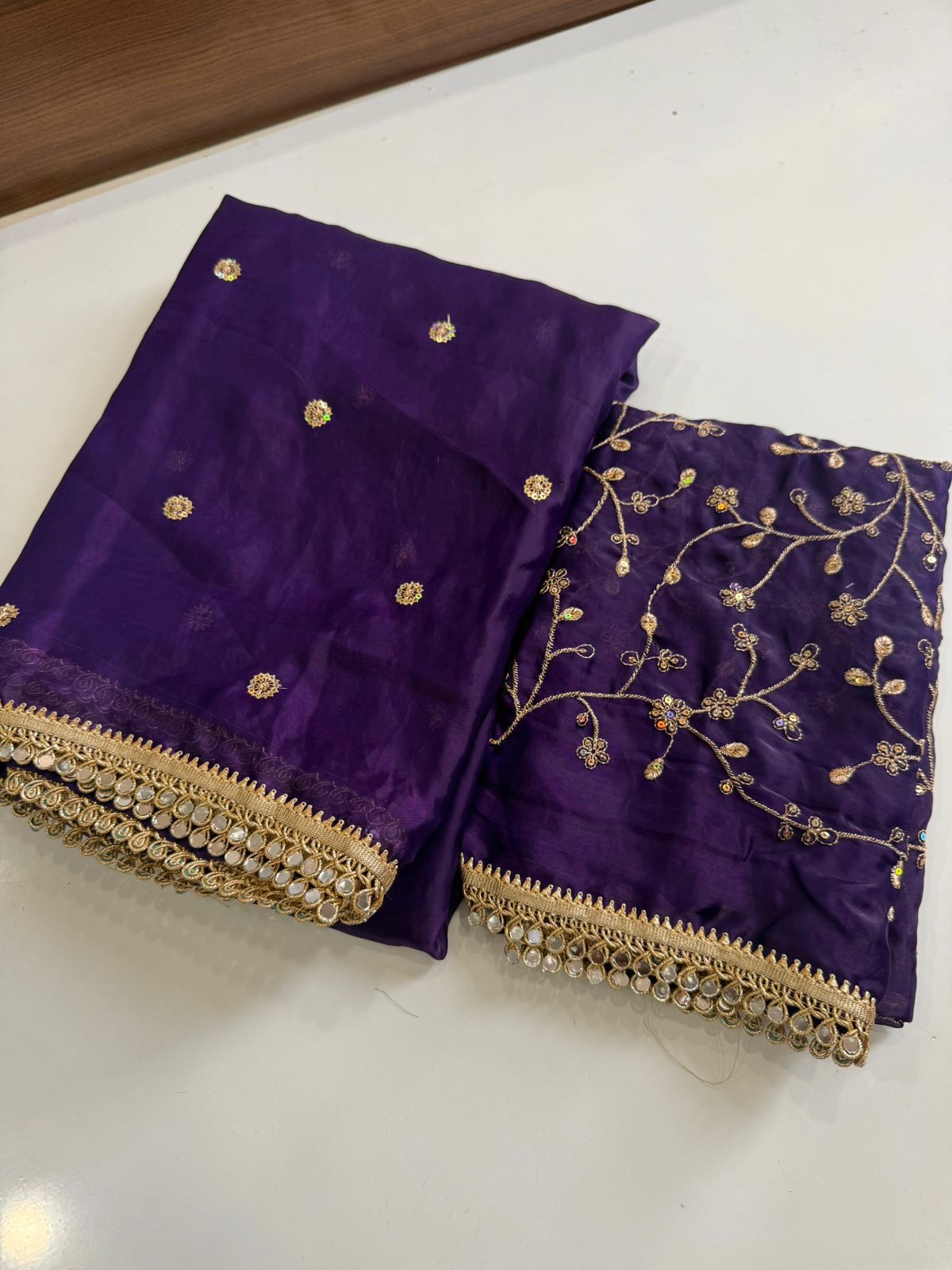 Space Sattin Multi Sequence Full Worked Saree With Original Mirror Lace & Havey Sequence Full Worked Blouse