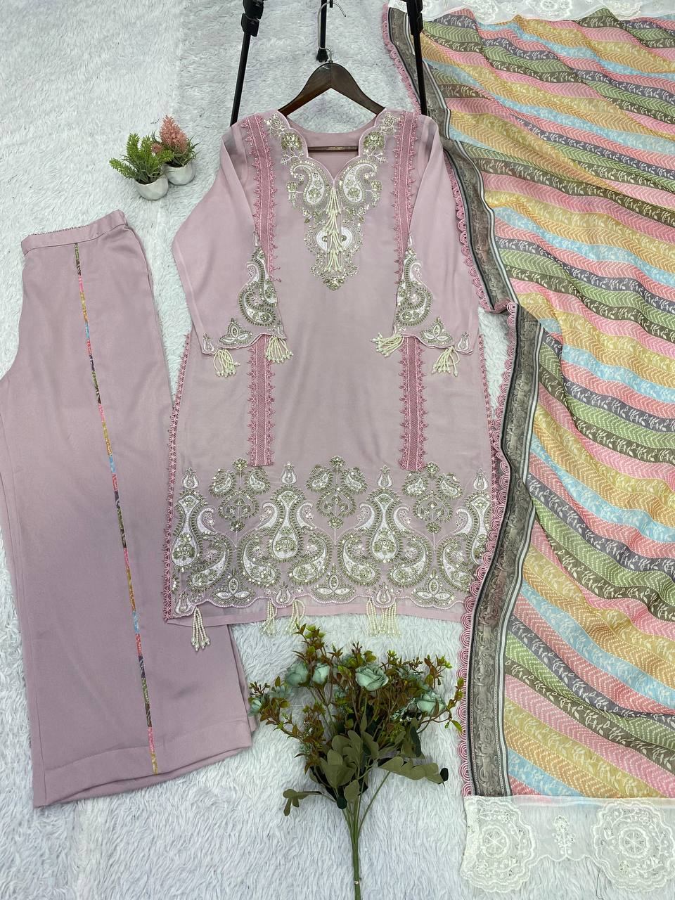 THIS WEDDING SEASON WEAR OUR BEAUTIFUL SEQUENCE EMBROIDERED TOP , PLAZZO WITH DUPATTA ✨ 2 New Colo
