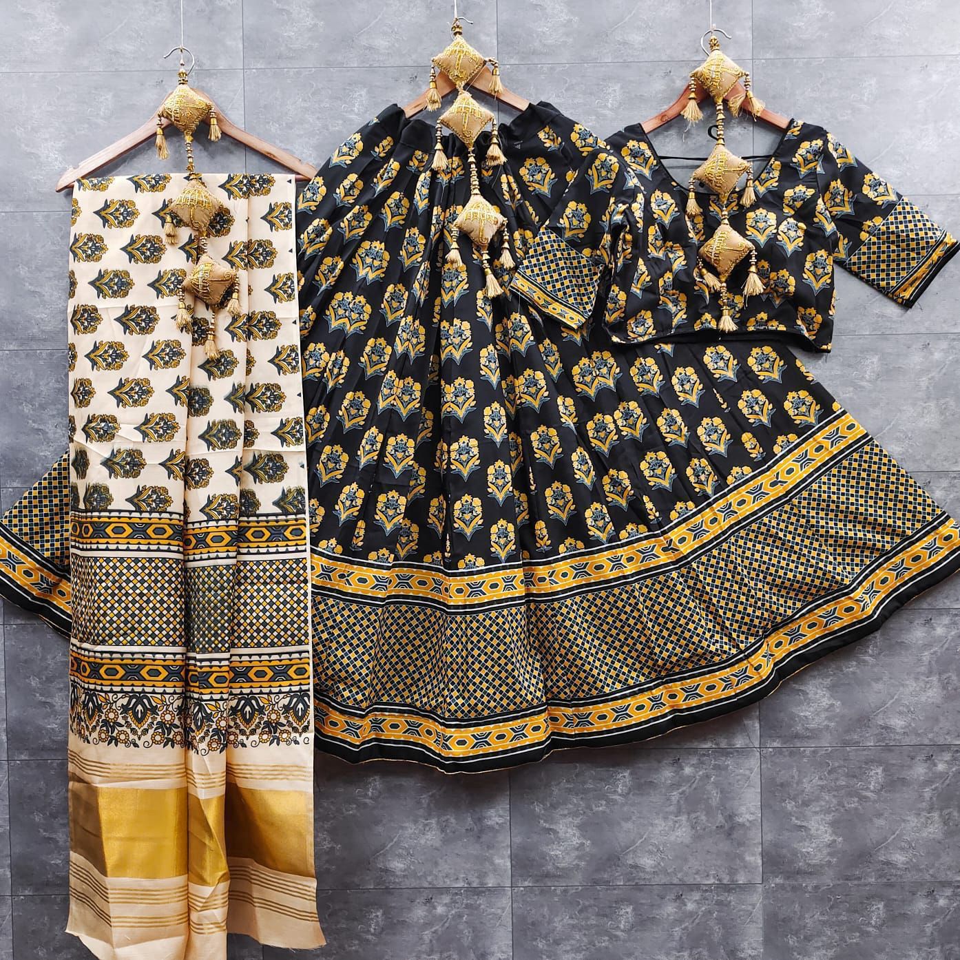gaji modal lagdi patta duppata and ajrak choli   New arrivals   Maslin silk lehnga