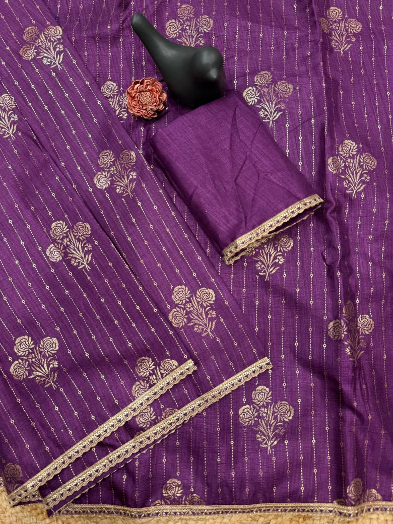 New arrivals   Embellished with Foil Print & Fancy Sequence Zari Border Lace