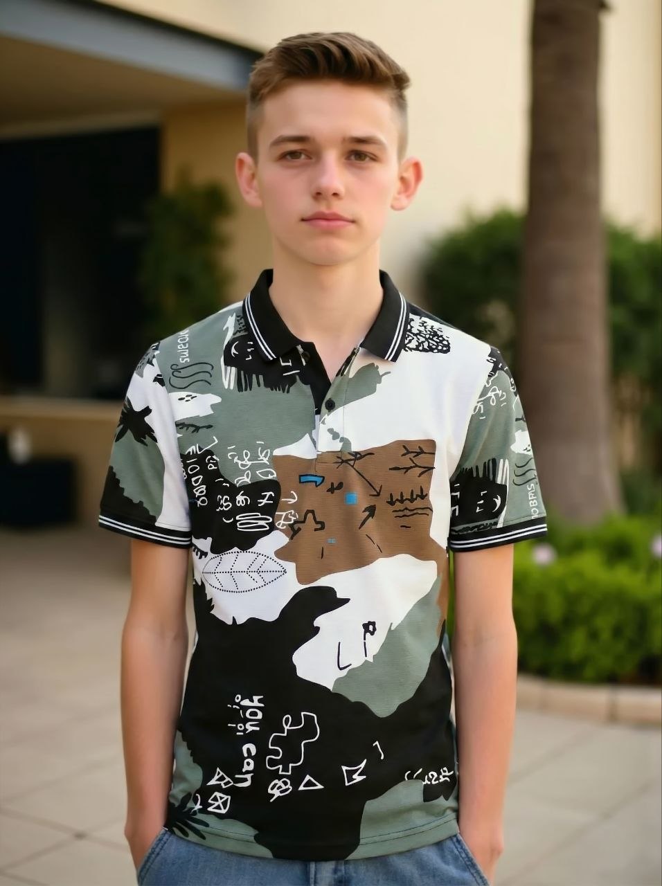 T-SHIRT  :-   TITLE:- Boys Polo T-Shirt with Ribbed Collar,Boys Short Sleeve Polo Neck T-Shirt,Boys Casual Polo T-Shirt,Boys Regular Fit Polo T-Shirt,Boys Printed Polo T-Shirt