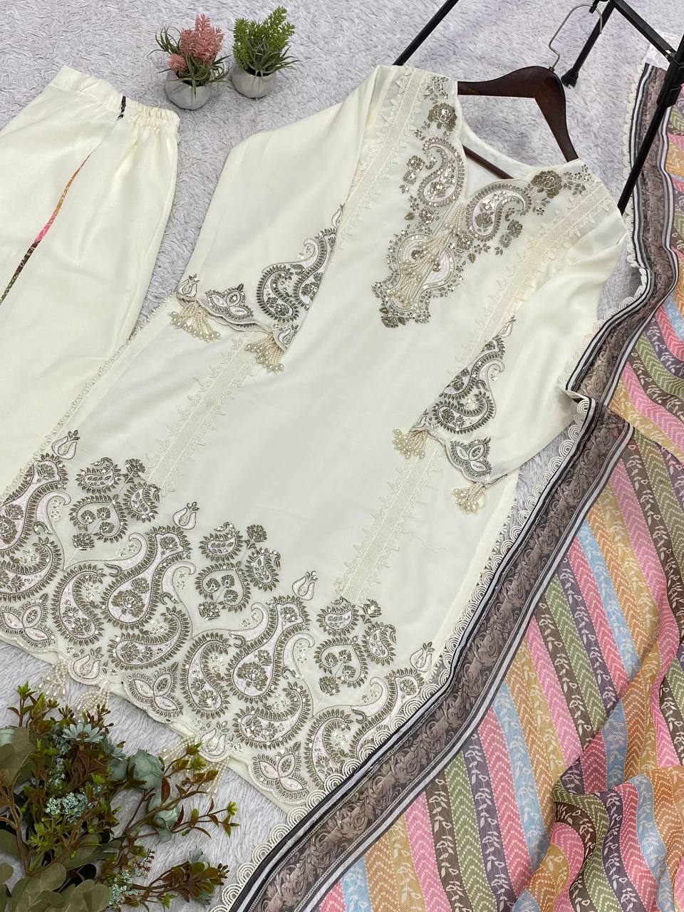 THIS WEDDING SEASON WEAR OUR BEAUTIFUL SEQUENCE EMBROIDERED TOP , PLAZZO WITH DUPATTA ✨ 2 New Colo
