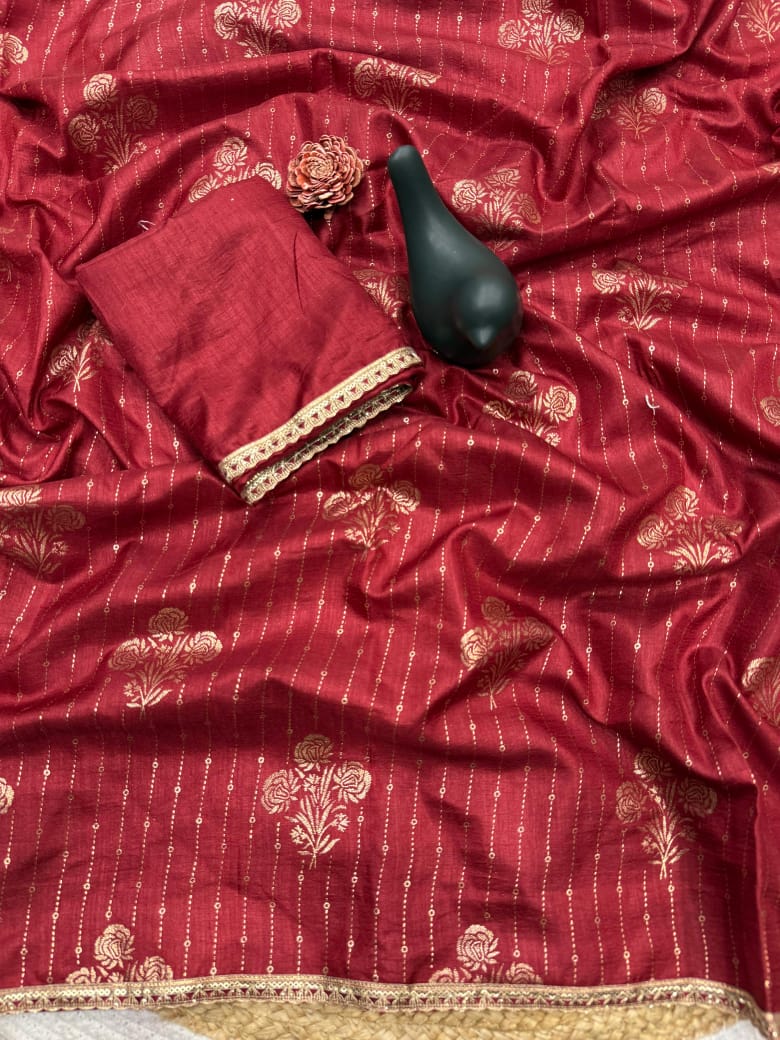 New arrivals   Embellished with Foil Print & Fancy Sequence Zari Border Lace