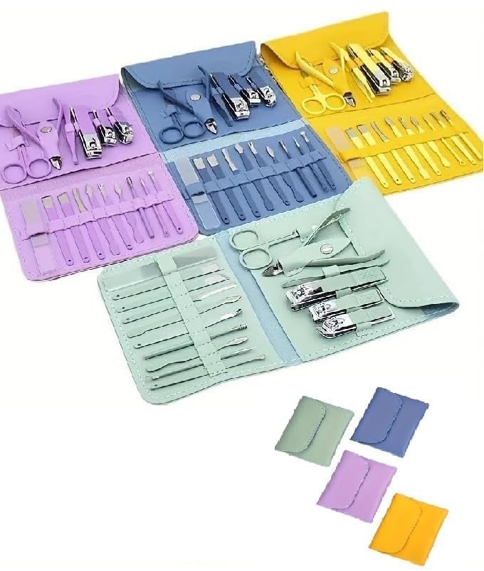 Stainless Steel Professional Manicure Set Nail Cutter For Women Nail Scissors Luxury Grooming Kit Manicure Pedicure Kit For Women Nail Acne Remover needle (MultiColor) (16 IN 1 Manicure Set)