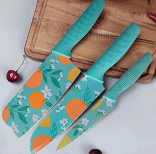 Stainless Steel Professional Kitchen Knife Set, 3-Piece Meat and Chef's Knife with Non-Slip Handle, Manual Sharpening for Home and Restaurant Use, Includes Covers