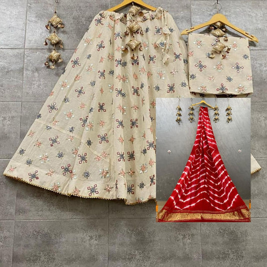 LUKHNAVI COTTON SKIRT   Lehnga :: lukhnovi cotton dyeable fabric with sequnce work in whole lehnga with string with canvas with lining